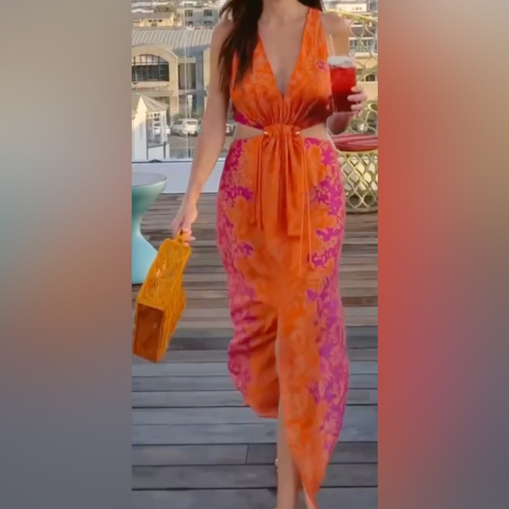 VIX Paula Hermanny Orange and Purple Sleeveless long Dress/ Size 8/10